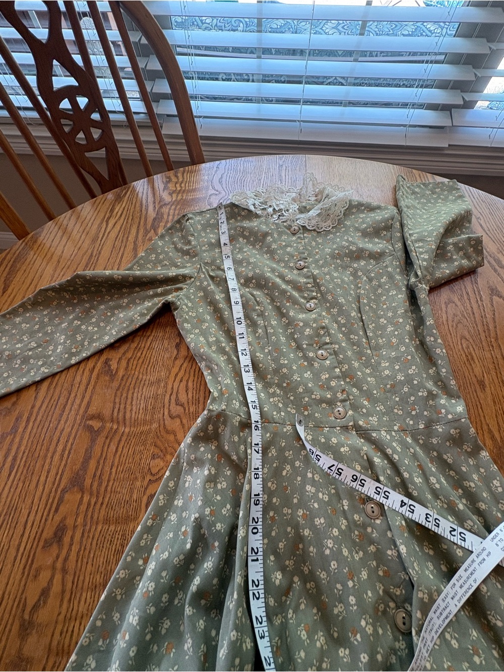 Seneca Vintage Mid Century Style Sage Floral Prairie Tea Dress S/M ? Bustle Back - Picture 7 of 12
